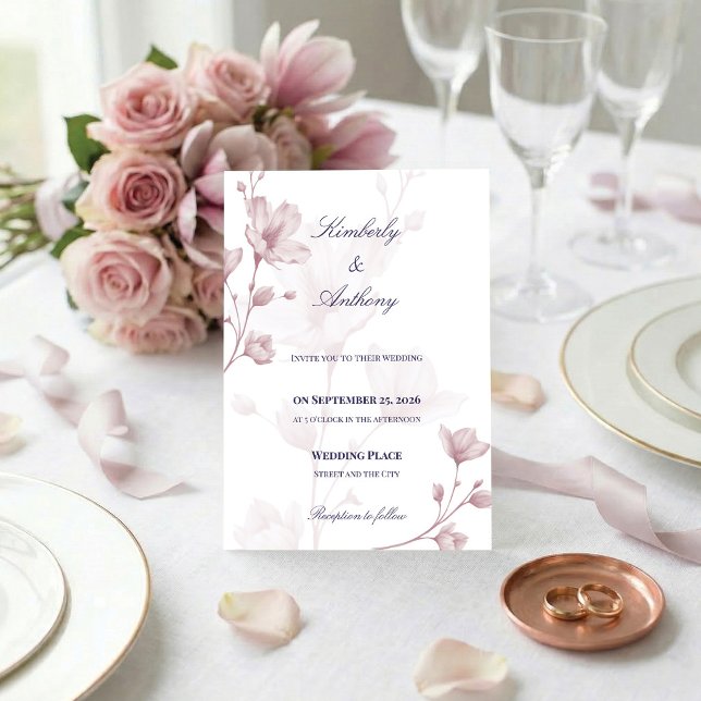 Klassisk Romantisk Damigul Blommig Bröllop Inbjudningar (Say "I do" to beautiful details! 💍 Pink floral wedding invitations. 💖)