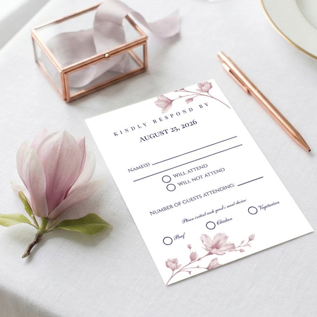 Klassisk Romantisk Dammros Blommig Bröllop OSA Kort (We can't wait to celebrate! 🥂 Beautiful floral RSVP details. 💌)