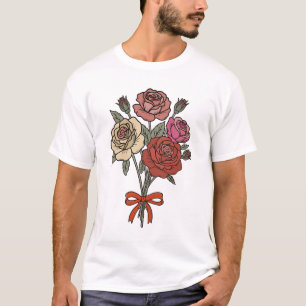 Klassisk romantisk rosenbukett med röd band t shirt
