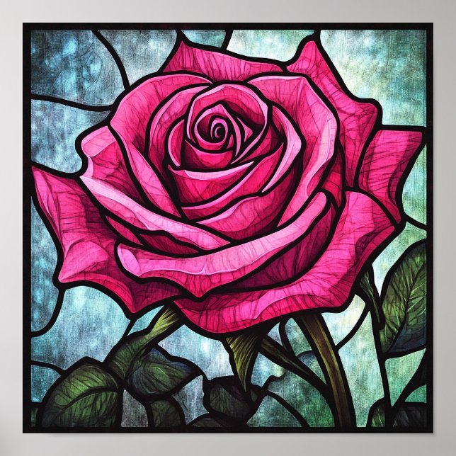 Klassisk ros floral botanisk konst inredning poster (Framsidan)
