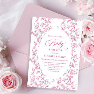 Klassisk ros mönster blommande baby shower inbjuda inbjudningar