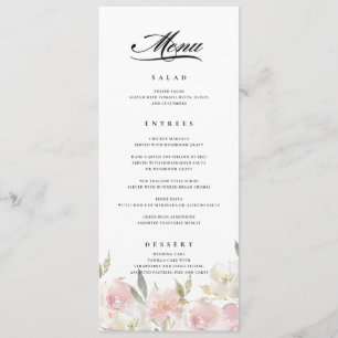 Klassisk Rosa Blommigt Bröllop Menu Meny