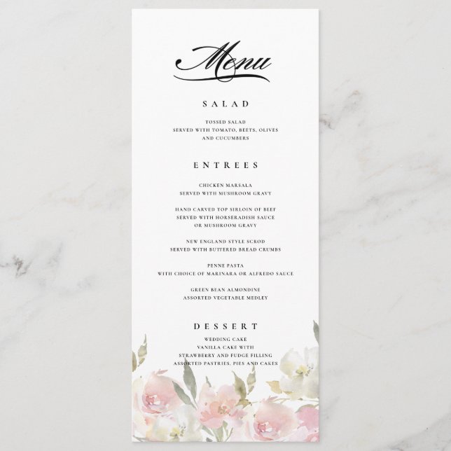 Klassisk Rosa Blommigt Bröllop Menu Meny (Framsida)