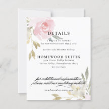 Klassisk rosa blomsterbröllopskort för gästinforma