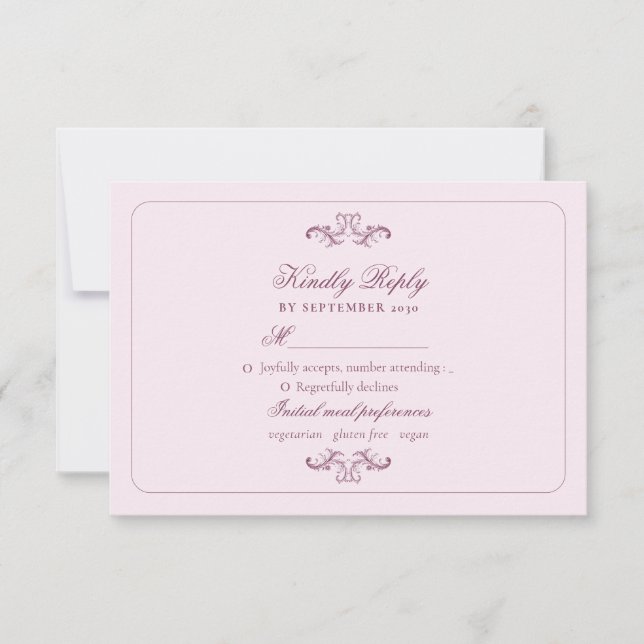 Klassisk rosa bröllops-RSVP-kort OSA Kort (Framsida)
