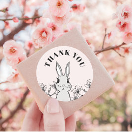 Klassisk Rosa Bunny Blommigt Tack Runt Klistermärke