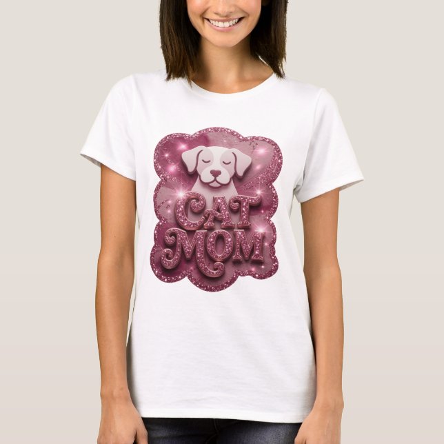 Klassisk rosa CAT MOM Statement T-shirt (Framsida)