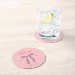 klassisk rosa coquette bachelorette-fest underlägg papper rund