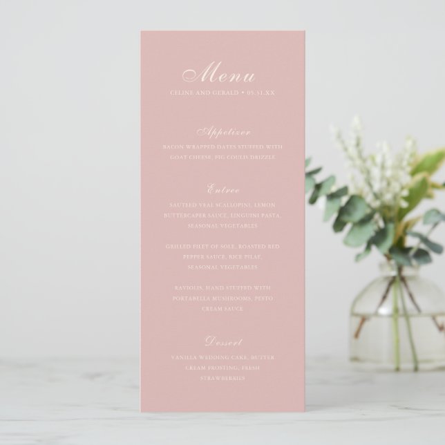 Klassisk Rosa Elegant Bröllop Meny (Stående Fram)