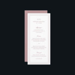 Klassisk Rosa Elegant bröllop Meny<br><div class="desc">Klassisk meny stil dammig vid ro rosa bröllop med en enkel och minimal design med ditt monogram, namn och bröllop-datum längst upp tillsammans med din meny omgiven av en dubbla gräns. Typsnitt alternerar mellan och elegant-skript, en traditionell serif och minimalist sans serif typsnitt. Den här menyn är underbar för ett...</div>