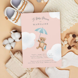 Klassisk Rosa för Nalle och Blue Baby Shower Inbjudningar