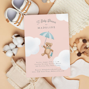 Klassisk Rosa för Nalle och Blue Baby Shower Inbjudningar