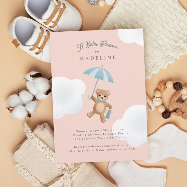 Klassisk Rosa för Nalle och Blue Baby Shower Inbjudningar (Skapare uppladdad)