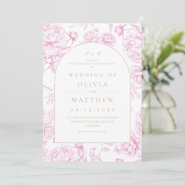Klassisk rosa fransk blomsterbröllop  inbjudningar (Stående Fram)