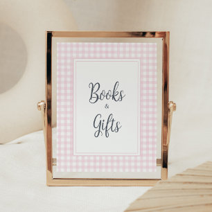 Klassisk Rosa Gingham Baby Shower Bokar och Gifts Poster