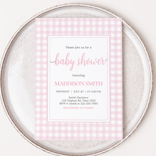 Klassisk Rosa Gingham Baby Shower Inbjudningar