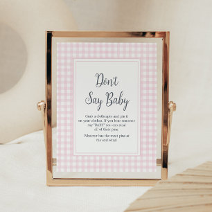Klassisk Rosa Gingham Baby Shower Säg inte Baby Poster
