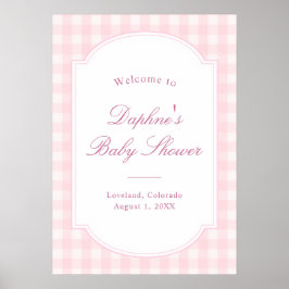 Klassisk Rosa Gingham Baby Shower Välkomstskylt Poster
