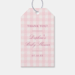 Klassisk rosa gingham-babyshower presentetikett