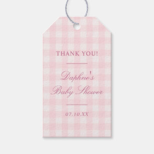 Klassisk rosa gingham-babyshower presentetikett