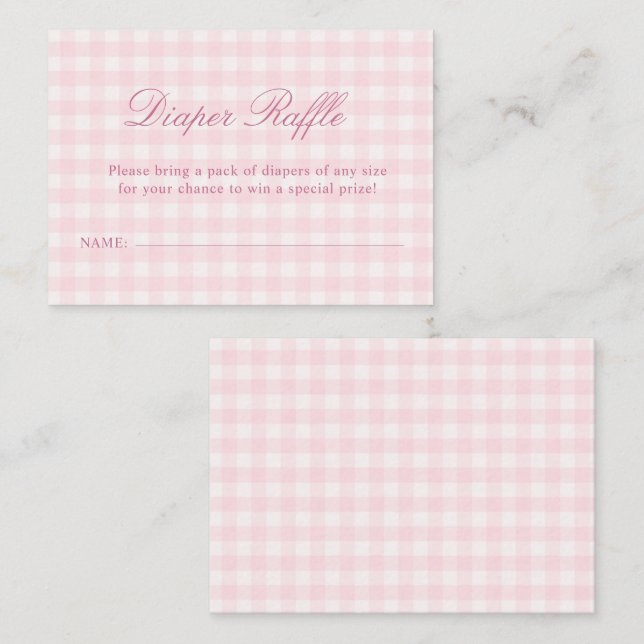 Klassisk rosa gingham-babyshower Tjejbyxlotteri Tilläggskort (Fram/baksida)