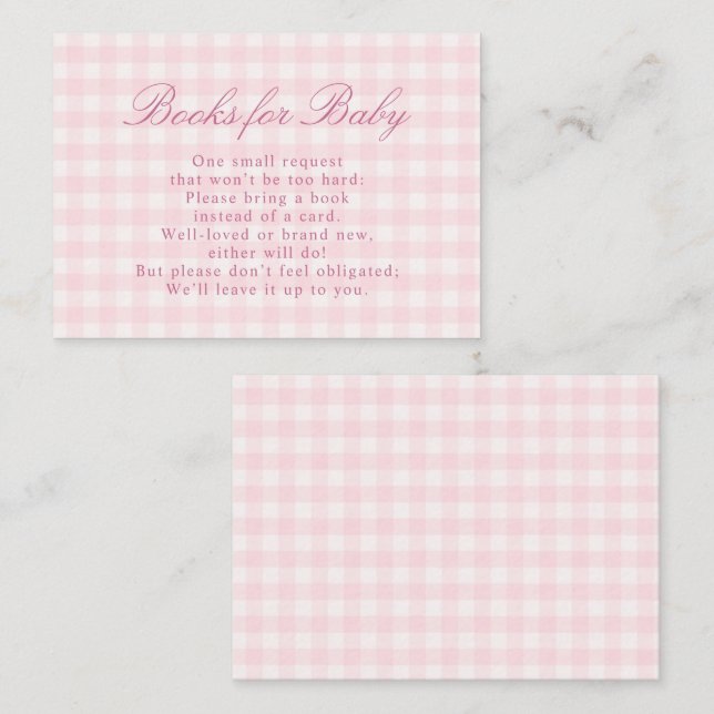 Klassisk rosa Gingham-babyshowerkort Tilläggskort (Fram/baksida)