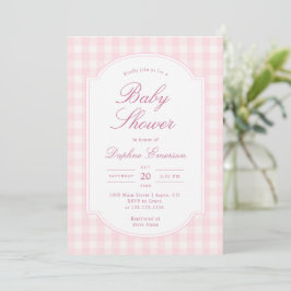 Klassisk rosa Gingham-bebisfest Inbjudningar