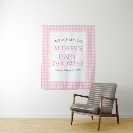 Klassisk Rosa Gingham Girl Baby Shower BackDrop