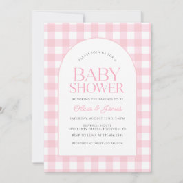Klassisk Rosa Gingham Girl Baby Shower Inbjudningar