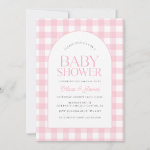 Klassisk Rosa Gingham Girl Baby Shower Inbjudningar
