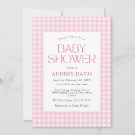 Klassisk Rosa Gingham Girl Baby Shower Inbjudningar