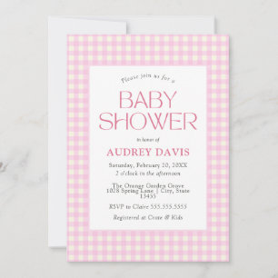 Klassisk Rosa Gingham Girl Baby Shower Inbjudningar