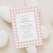 Klassisk Rosa Gingham Girl Baby Shower
