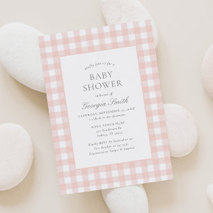 Klassisk Rosa Gingham Girl Baby Shower Inbjudningar