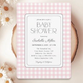 Klassisk Rosa Gingham Girl Baby Shower Inbjudningar