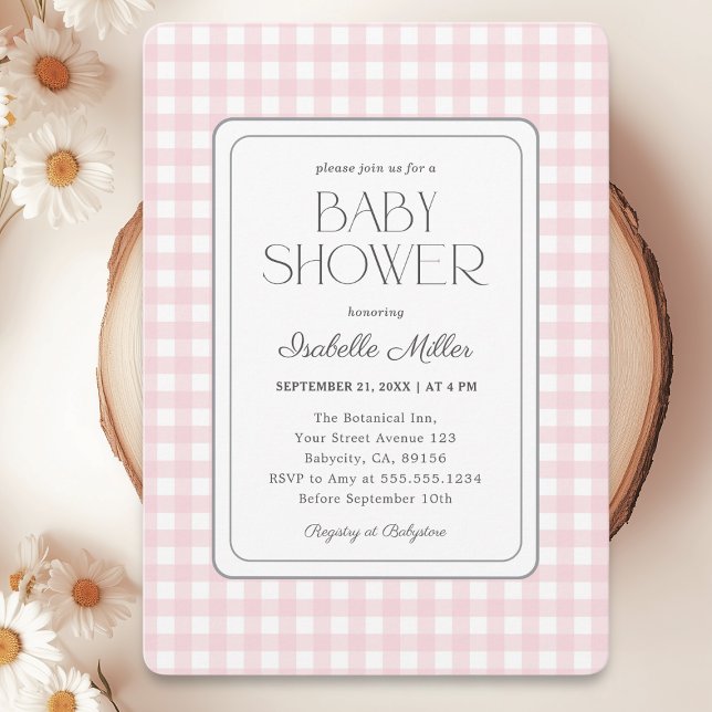 Klassisk Rosa Gingham Girl Baby Shower Inbjudningar (Skapare uppladdad)