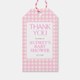 Klassisk Rosa Gingham Girl Baby Shower Presentetikett