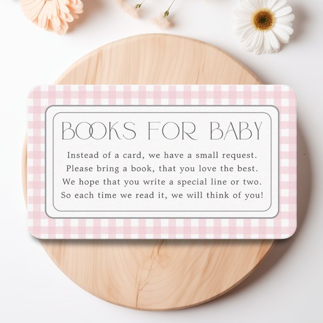 Klassisk Rosa Gingham Girl Bokar for Baby Shower Tilläggskort (Classic Pink Gingham Books for Baby Shower Enclosure Card)