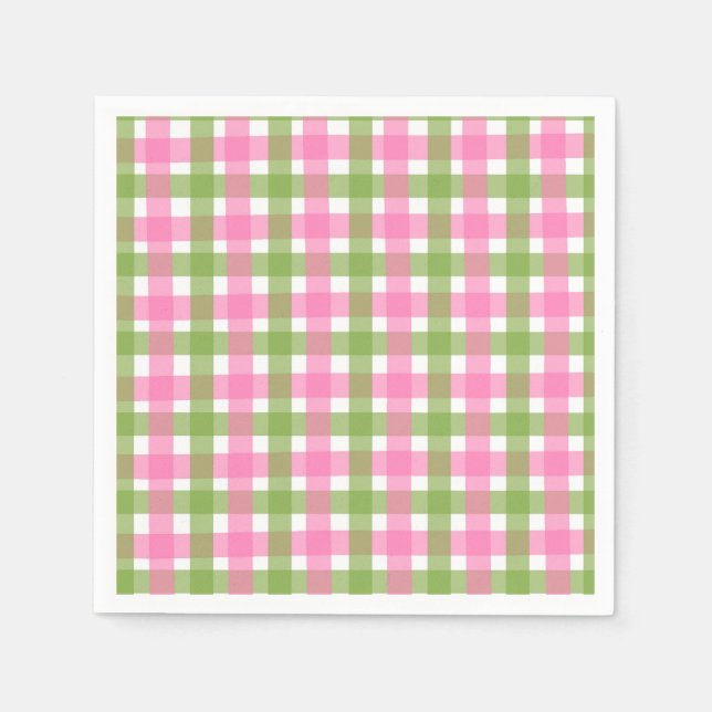 Klassisk rosa grön Gingham-fest Pappersservett (Framsidan)