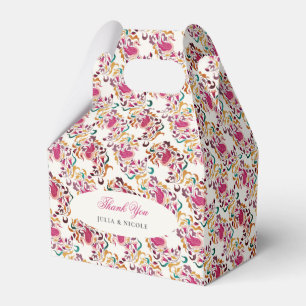 Klassisk Rosa Grön Gul Blommig Svan Fågel Bröllop Presentaskar