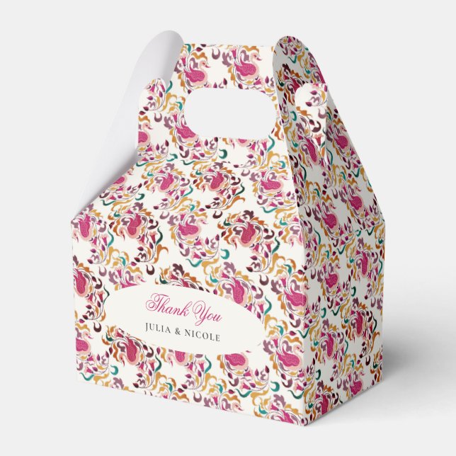Klassisk Rosa Grön Gul Blommig Svan Fågel Bröllop Presentaskar (Framsidan Sidan)