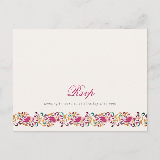 Klassisk Rosa Grön Gul Blommig Svan Fågel Bröllop Vykort (Framsida)