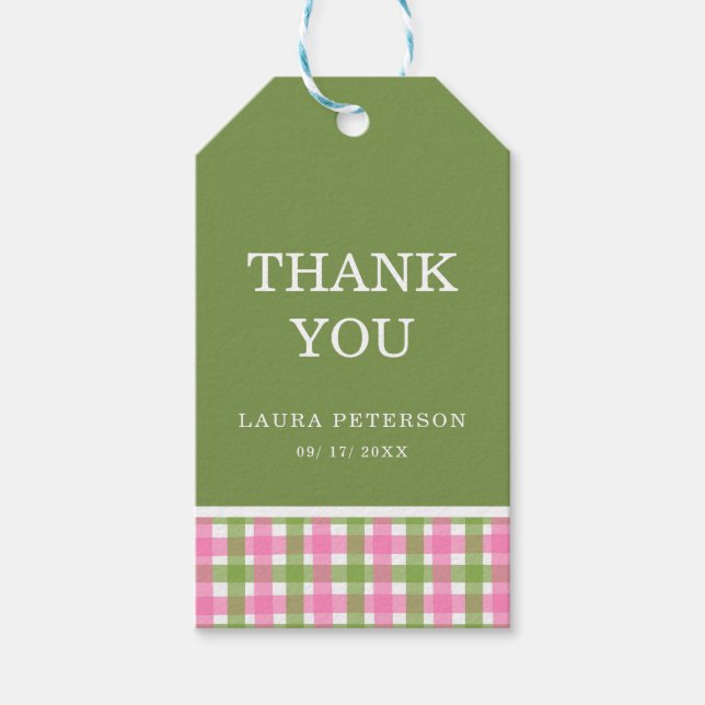 Klassisk Rosa Grön Tack Familjefest Presentetikett (Framsidan)