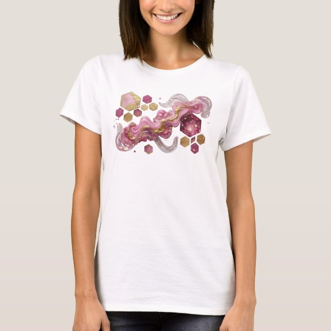 Klassisk Rosa GULD GLITTER HEXAGON SET T Shirt (Framsida)
