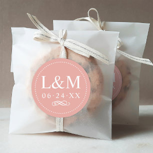 Klassisk Rosa Guld Monogram Bröllop Runt Klistermärke