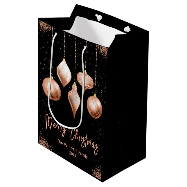 Klassisk Rosa Guld Ornament Jul (Framsidan Vinklad)