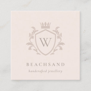 Klassisk Rosa Monogram Blommigt Krona Vapensköld Fyrkantigt Visitkort