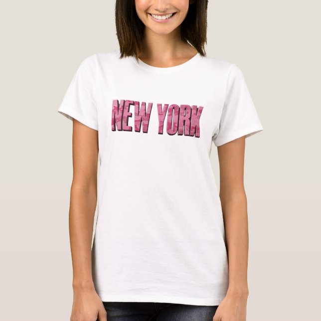 Klassisk Rosa NEW YORK Bärbar Konst T Shirt (Framsida)
