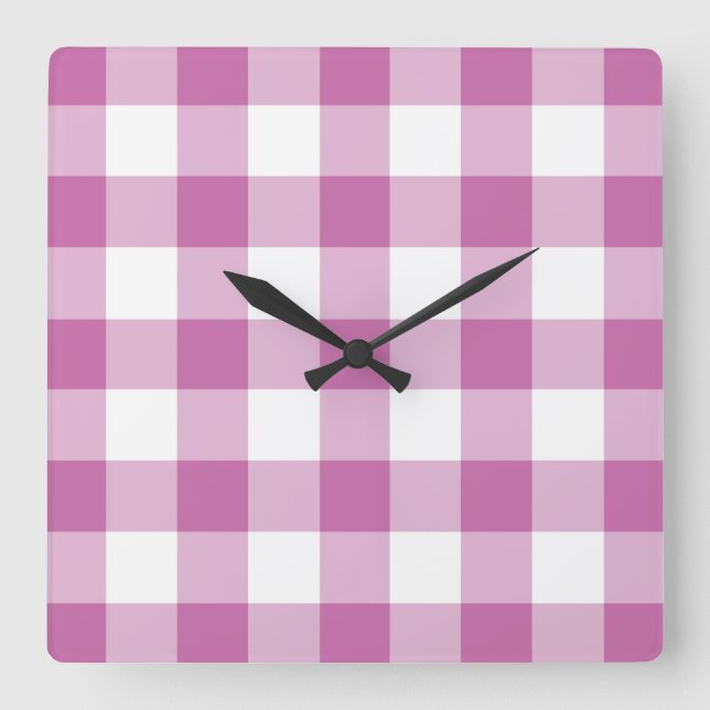 Klassisk Rosa och White Checked Gingham Mönster Fyrkantig Klocka (Framsida)