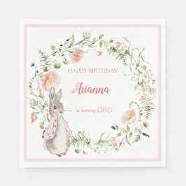Klassisk Rosa Peter på Kaninens Blommigt Birthday Pappersservett